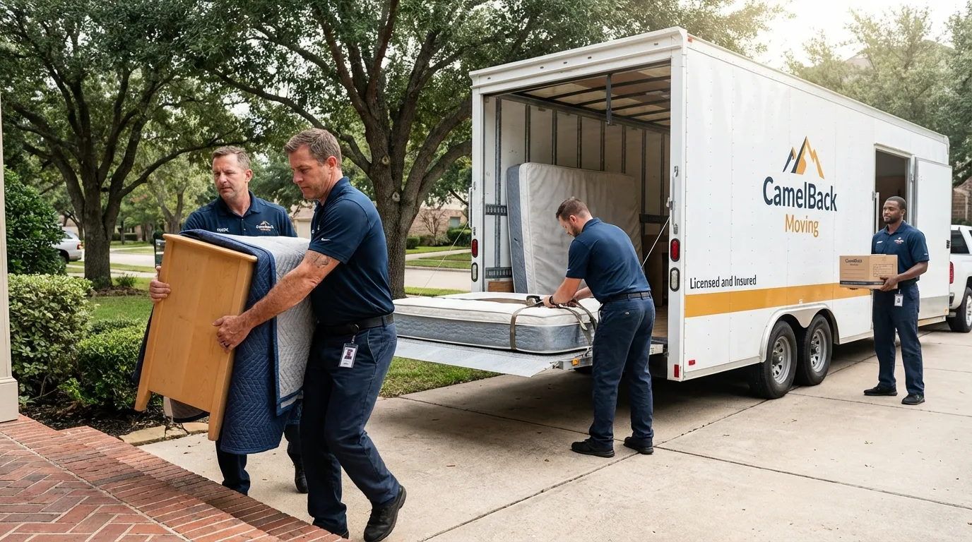 Crew loading residential truck for cross-state move from Weeping Water, NE