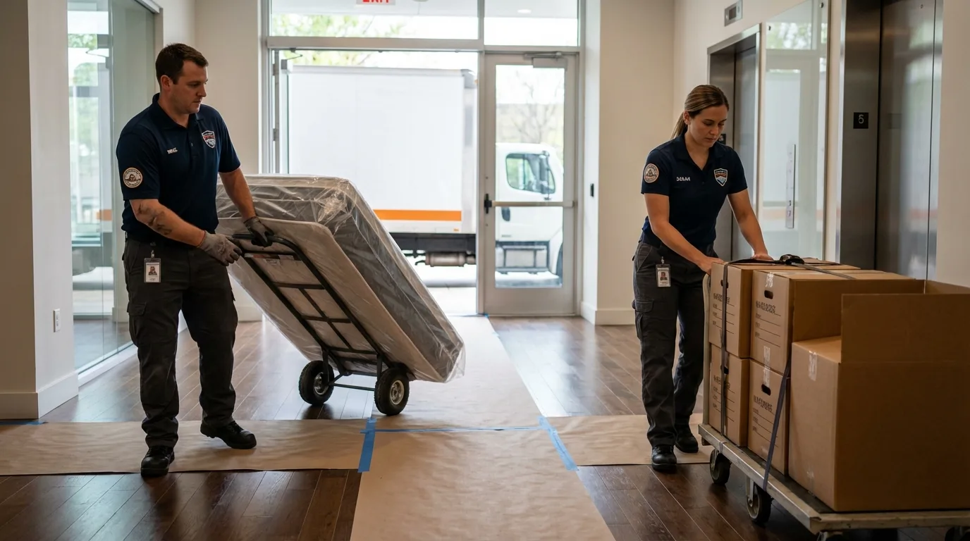 Professional apartment movers loading elevator in Weeping Water, NE