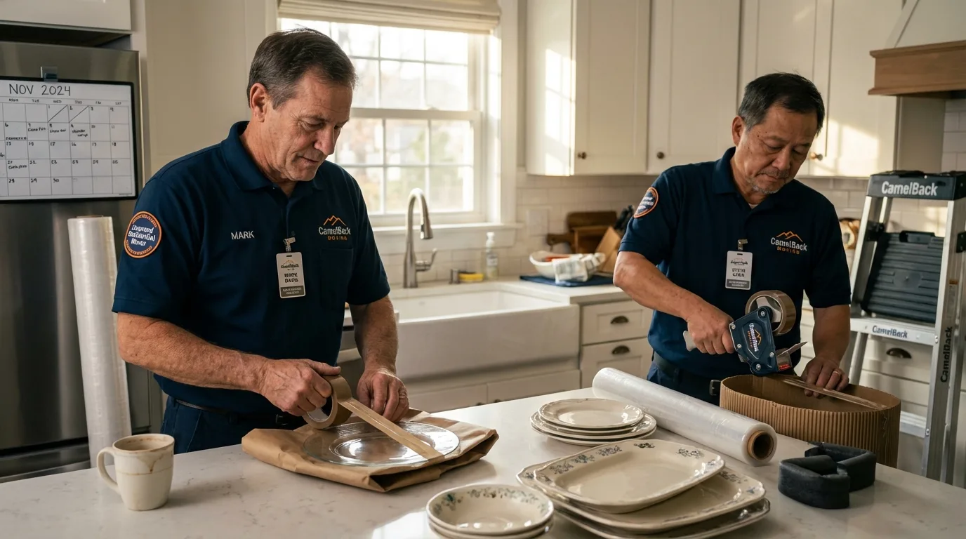 Professional crew packing kitchen dishware in Weeping Water, NE